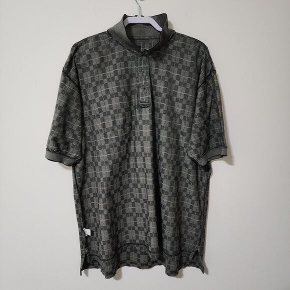 IZOD Double Mercerized Mens Cotton Checkered Polo Shirt Grey Beige Golf Size XL - Picture 4 of 9